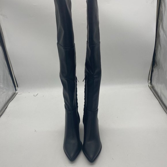 FSJ Black Casual Thigh High Tall Boots Chunky Low Heel Over The Knee Booties - Picture 3 of 11